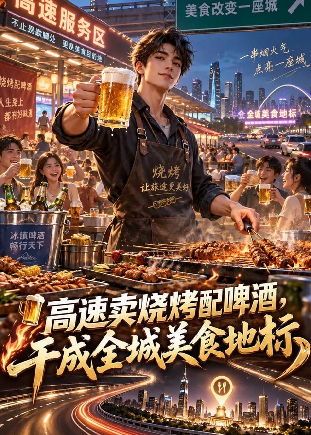 高速卖烧烤配啤酒干成全城美食地标-动漫合集海报